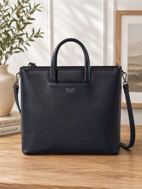 Matt & Nat Vegan Leather Navy Work Tote Shoulder Bag Adjustable Strap
